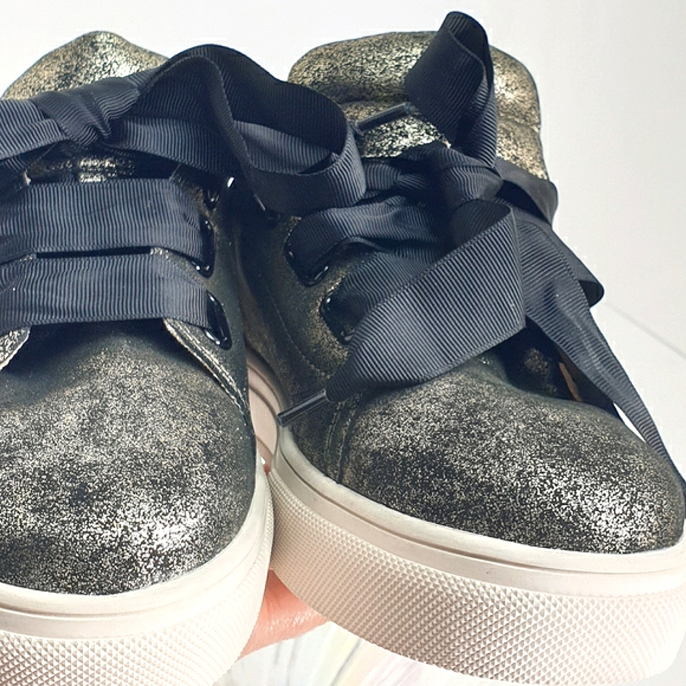 Caslon Black Gold Metallic Leather Lace-up Platform Sneakers sport stylish size9